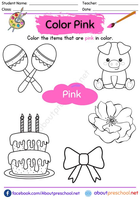 Color Pink Worksheet For Preschool About Preschool
