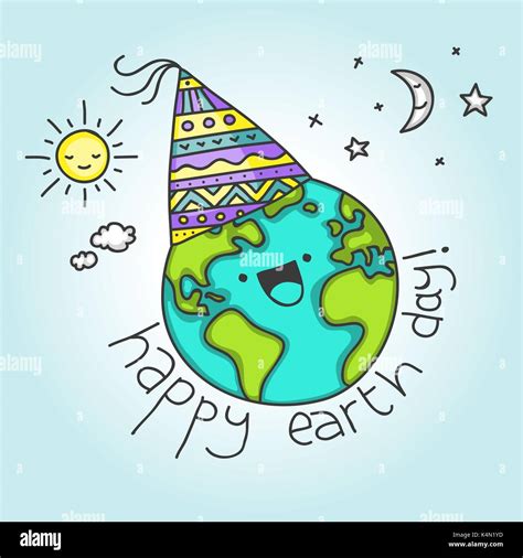 Cute Card For April 22 With Cartoon Earth Saying Happy Earth Day Stock