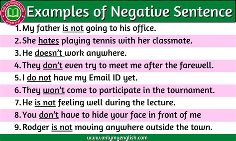 25 Negative Sentences Examples In English Onlymyenglish Com