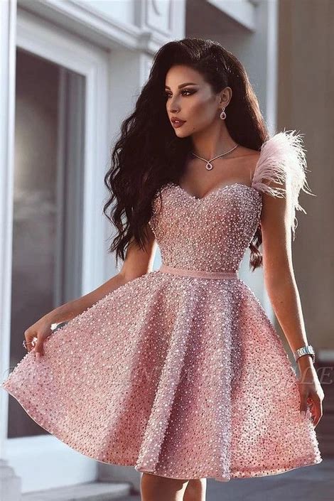 Classic Beading Homecoming Dress Luxury Feather Pink Party Dress S3067