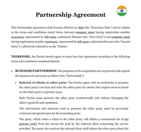 Partnership Agreement In India Download Word Template Doc
