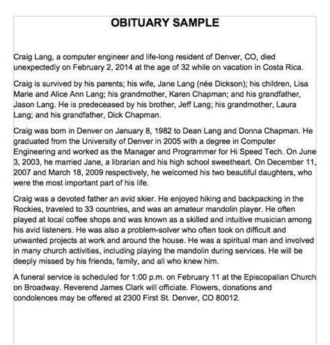 25 Obituary Templates And Samples Template Lab Obituaries Template