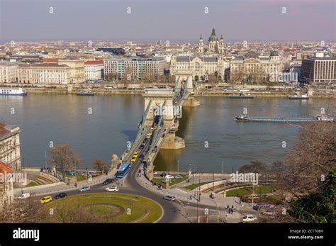 Budapest Hungary March 22 2018 Szechenyi Chain Bridge One Of The