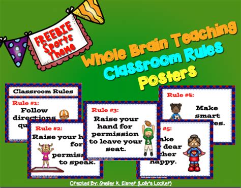 Free Whole Brain Teaching Classroom Posters Sports Theme