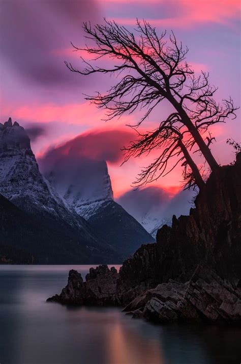 Sunset Over St Mary Lake Glacier National Park Montana By Mark