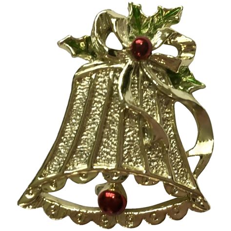 Gold Tone Metal Brooch Pin For Festive Christmas Holidays The Bell Has