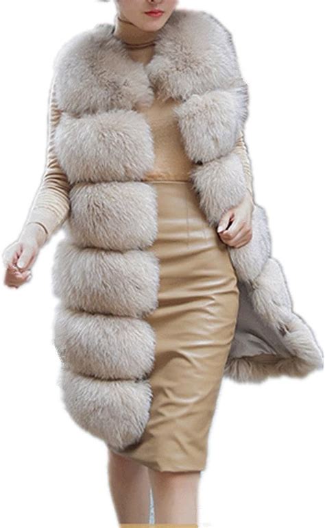 Lisa Colly Womens Faux Fox Fur Vest Long Fur Jacket Warm Faux Fur Coat