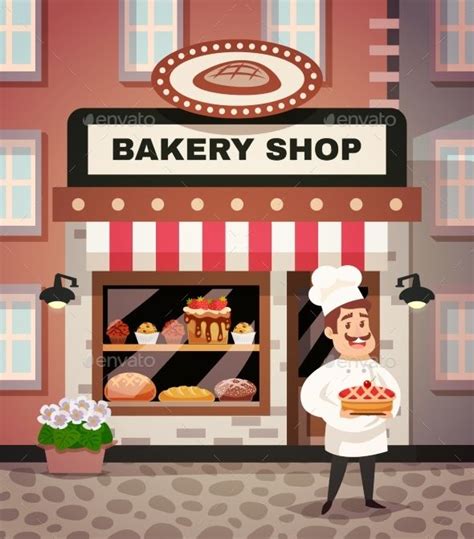 Bakery Shop Design Concept With Chef In Uniform Standing In Front Of