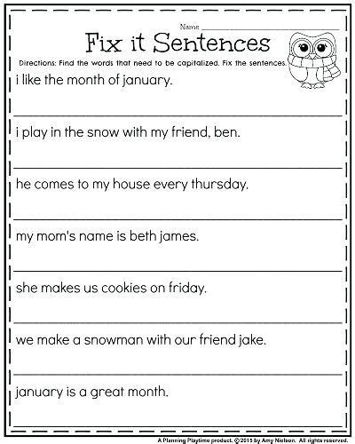 Fixing Sentences Worksheet 2nd Grade