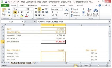 Daily cash sheet template cash count sheet audit working. Free Cashier Balance Sheet Template for Excel 2013
