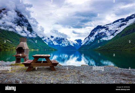 Beautiful Nature Norway Natural Landscape Lovatnet Lake Stock Photo
