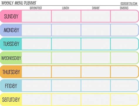 7 Day Menu Planner Template New 7 Day Weekly Planner Template Yeniscale