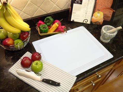 20 X 16 White With Gray Border Surface Saver Tempered Glass Cutting Board
