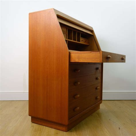 Teak Tambour Fronted Bureau By Dyrlund Denmark Mark Parrish Mid