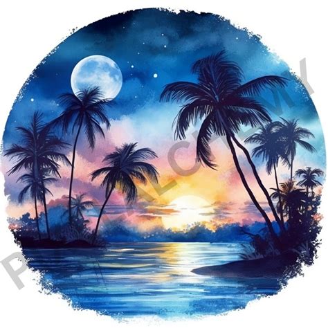 Watercolor Tropical Sunsets Clipart Summer Clipart Sunset Etsy