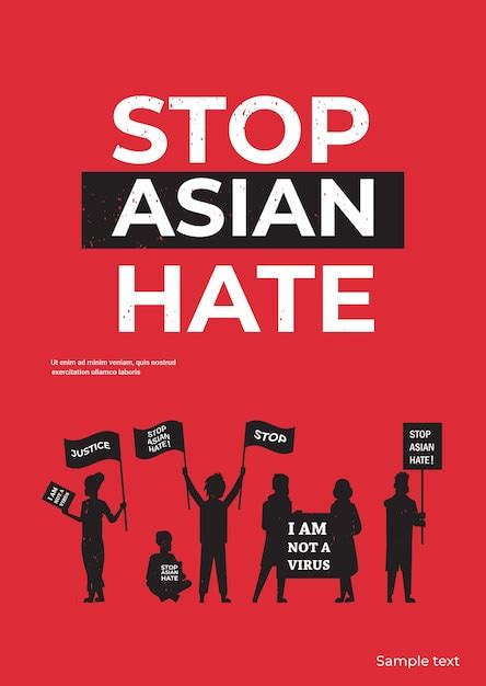 Pare O ódio Asiático Silhuetas De Pessoas Segurando Cartazes Contra O Racismo Suporte Durante