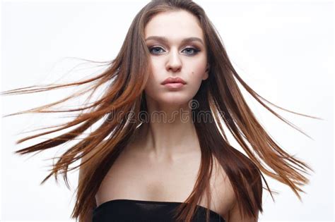A Young Girl With A Gentle Classical Makeup And Loose Hair Beautiful Model With Nude Makeup And