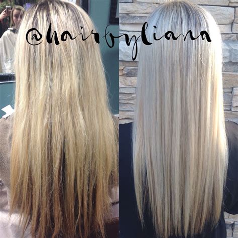 Went to salon as soon as it opened and had my hair color done all white. Before and after of Olaplex! @hairbyliana | Platinum ...