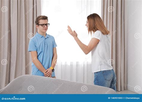 Mother Scolding Her Teenager Son Stock Image Image Of Communication