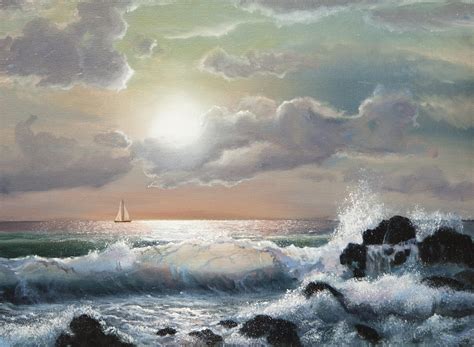 Hd Wallpaper Painting Sea Wave Ship Horizon Sky Clouds
