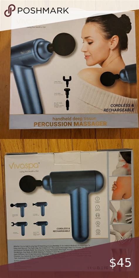 Vivaspa Handheld Cordless And Rechargeable Deep Tissue 3 Head Percussion Massager Percussion