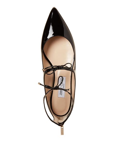 Jimmy Choo Leather Black Sage Pointed Toe Patent Flats Lyst