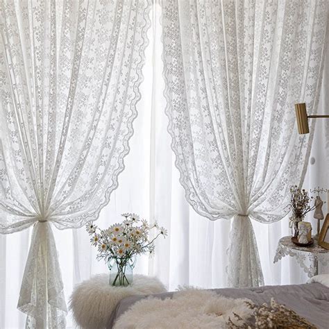 White Lace Sheer Curtains With Wavy Edge Floral Lace Sheer Etsy In 2022 Lace Curtains Living