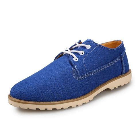 England Style Mens Canvas Vamp Oxfords Pure Blue Color Canvas Upper