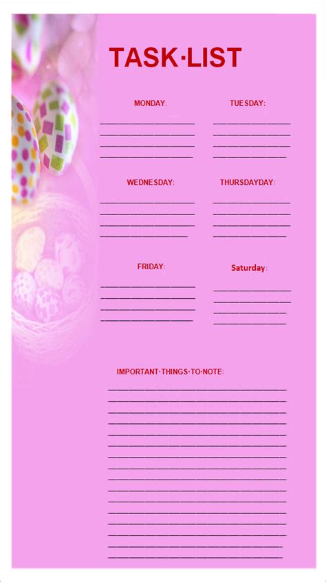 Free Task List Templates In Pdf Ms Word