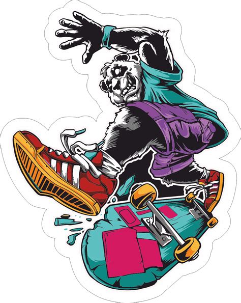 Panda Skateboard Sticker Illustration Art Graffiti Characters