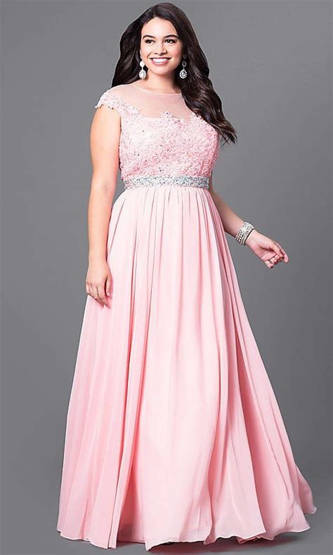 Image Of Long Plus Size Formal Dress With Illusion Lace Bodice Style