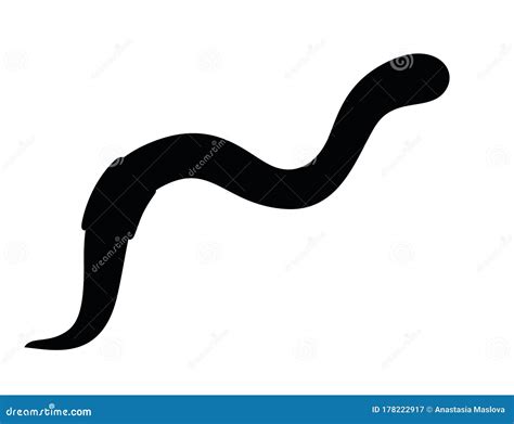 Black Silhouette Earthworm Crawling Cartoon Worm Design Flat Vector