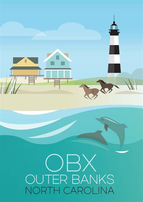 Outer Banks Print Vintage Travel Posters Travel Posters Postcard