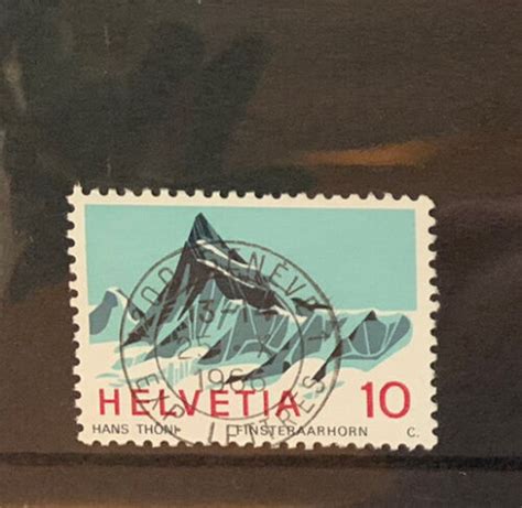 Rare Vintage Switzerland Helvetia Stamp 10c 1966 Finsteraarhorn Hans