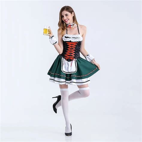 Vashejiang Green Sexy Beer Girl Costumes Wench Maiden Costume German Oktoberfest Costume Adult