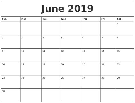 Download and print this june 2021 calendar, and place it in your working desk so that you do not miss any of the scheduled items. June 2019 Printable Monthly Calendar