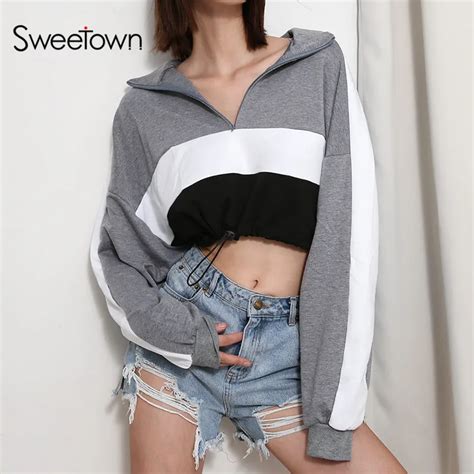 Sweetown Oversized Hoodies Korean Style Harajuku Sweatshirt Long Sleeve