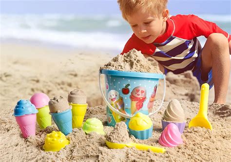 Sand Toys Cute Mold Set Beach Toy Bucket Pail Top Race Ice Cream Beach