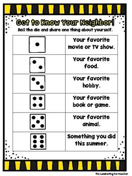 Get to know your group better with these fun getting to know you questions! Get to Know You - Dice Game by The Laminating Co-Teacher | TpT