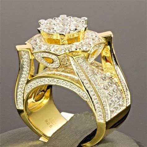 Luxury Gold Color Micro Pave White Cz Stone Ring Hip Hop Iced Out Bling