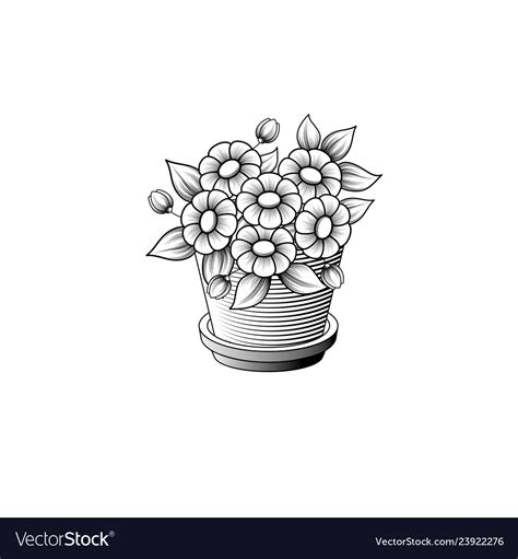 Pot With Flowers Royalty Free Vector Image Vectorstock