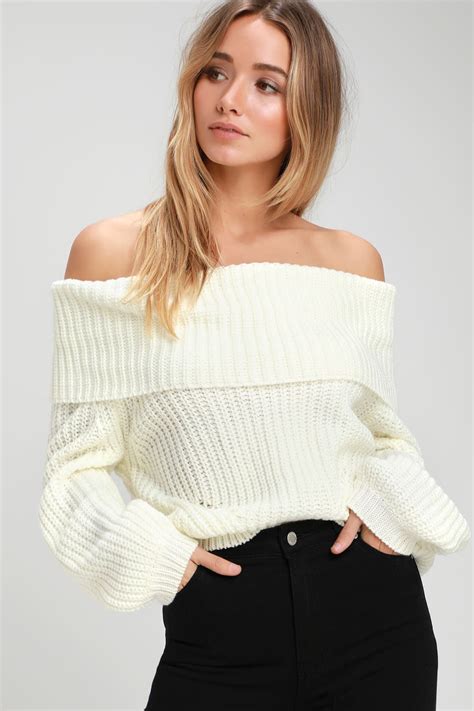 Carmichael Ivory Off The Shoulder Knit Sweater Sweaters Stylish