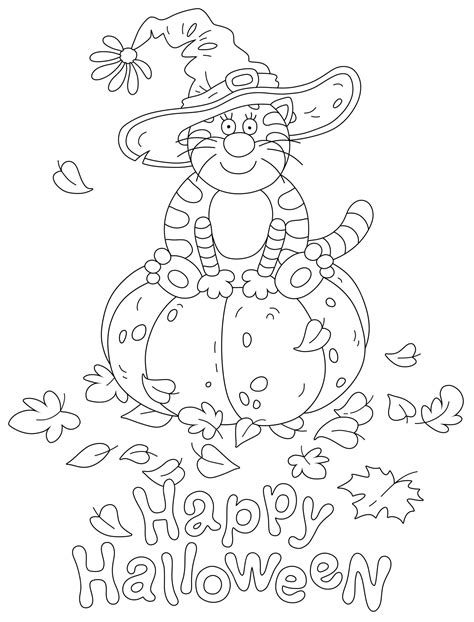 Premium Vector Happy Halloween Card With A Funny Fat Cat In A Holiday Hat Of A Witch Sitting