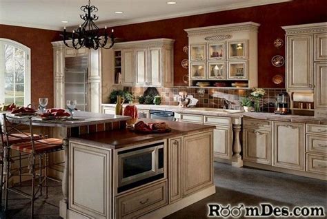 Please don't make me choose. Antique white cabinets with red walls ~ meadowsweet kitchens | New house | Pinterest | Antique ...