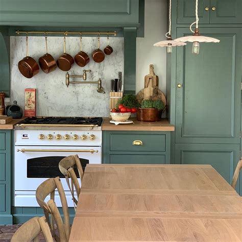 Wall colour white tie from farrow ball. Farrow and Ball Smoke Green painted kitchen cabinets French provincial - Interiors By Color
