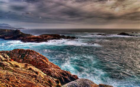 Water Ocean Coast Beach Sea Waves Stones Hdr Photography