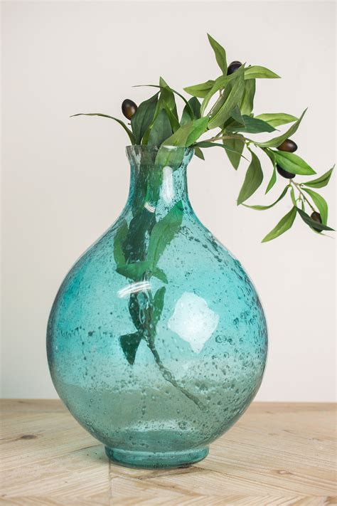 Vintage Aqua Bubble Glass Vase 11 Inch