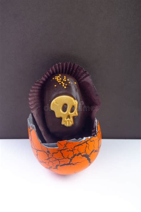 Chocolate Skull In Egg For Halloween Party Stock Photo Image Of Skull
