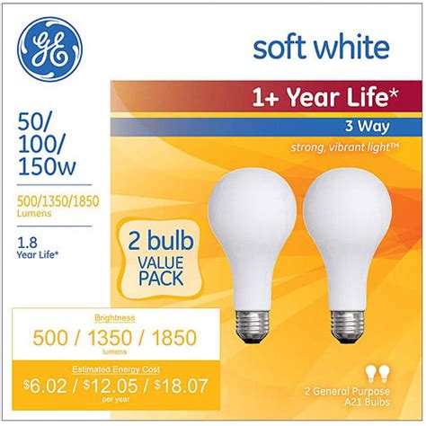 Ge Soft White Incandescent 3 Way 50100150 Watt A21 2 Pack Walmart