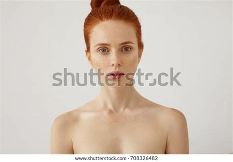 Horizontal Portrait Naked Beautiful Female Freckled Stock Photo